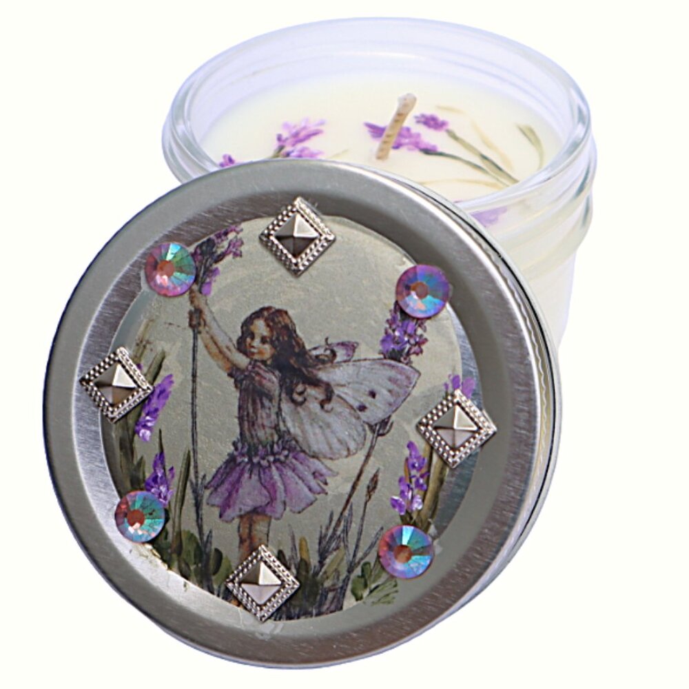 NWT Handmade Lavender Candle Hand Painted Floral Fairy Design Cute Gift for Her
